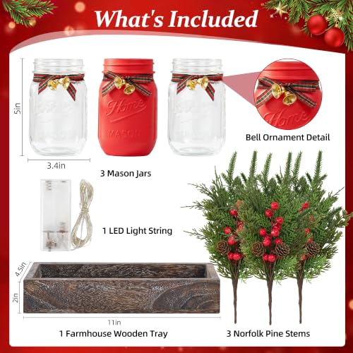 Mason Jar Christmas Table Decor (Red)