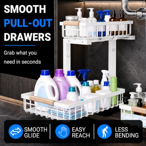 Under Sink Organizer 2 Pack (White / 11.8"W x 15.9"D x 13.8-16.9"H)