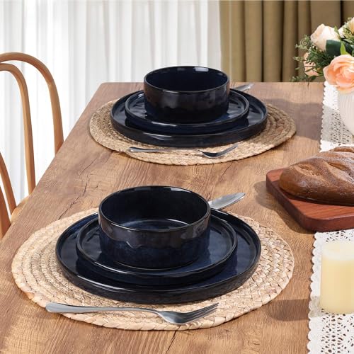 12 Pieces Stoneware Dinnerware Set (12-Piece / Cetacean Blue)