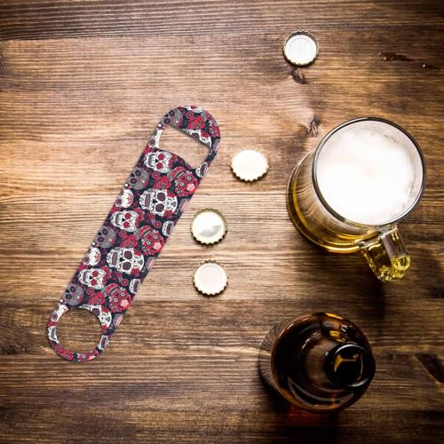 Skull and Flowers Stainless Steel Bottle Opener Day of The Dead Skull Red Peony Rock Roll Fashion Style Flat Beer Bottle Opener Keychain for Home Kitchen Bar Restaurant Party Birthday Gift (Skull and Flowers)