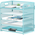 5 Trays Paper Organizer Letter Tray with Handle (Blue)