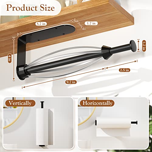 3 Pack Paper Towel Holder Under Cabinet + 2 Towel Robe Hooks (3 Black)