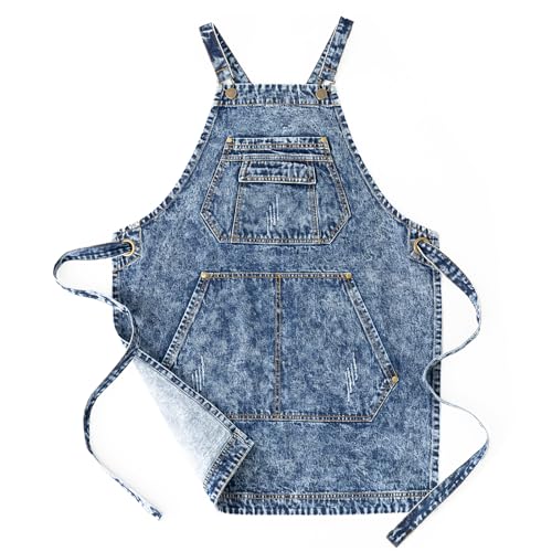 Cotton Denim Apron with Pockets for Men (Large / Denim Blue)