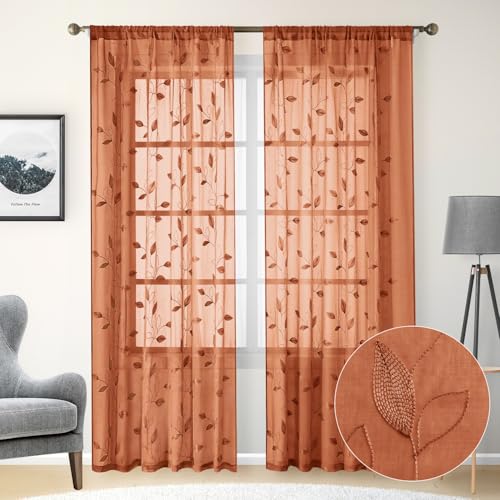 Fall Burnt Orange Sheer Curtains (52"W x 96"L (Pack of 2) / Burnt Orange)