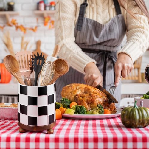Kitchen Utensil Countertop Holder Checkered Utensil Crock (Black and White Checkered)