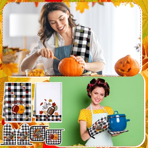 6 Pack Fall Thanksgiving Kitchen Decor Accessories Set (Muted Color / Football)