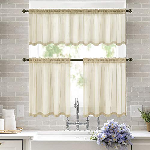 Short Sheer Curtains 30 Inch Length 2 Panels (Beige / 29"W x 30"L (Pack of 2))