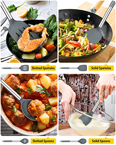 Pack of 4 Silicone Cooking Utensils Set (Gray)