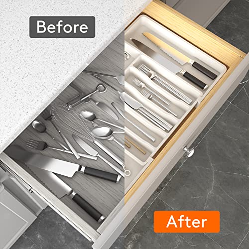 Extra Large Silverware Drawer Organizer (White / XL (13-22''W x 15''D))