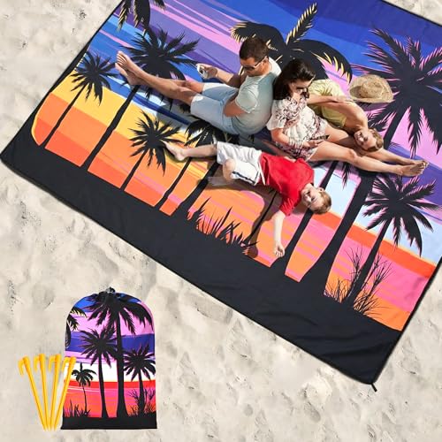 Waterproof Sandproof Beach Blanket Mat for 1 (79" X 83"（1~3 person） / Coconut Tree - Colorful)