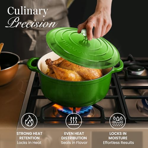 Cast Iron Pot with Lid (Green / 5-Quart - Deep)
