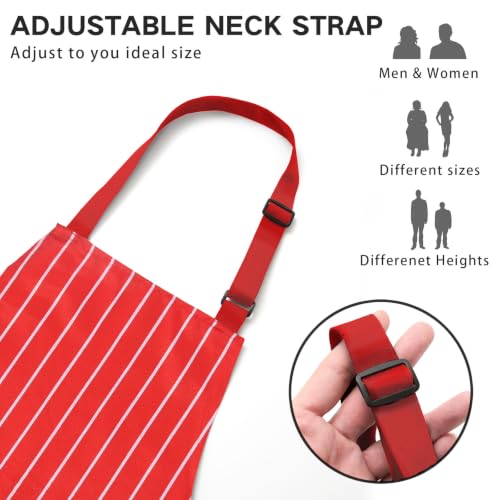 Adjustable Bib Apron with 2 Pockets Chef Cooking Kitchen Restaurant Aprons for Women Men (Red Wide)