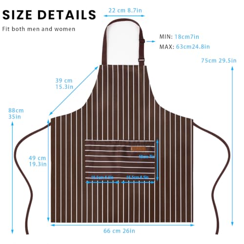 Adjustable Bib Apron with 2 Pockets Chef Cooking Kitchen Restaurant Aprons for Women Men (Brown Wide)