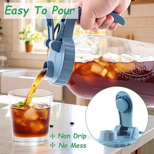 Mason Jar Pitcher With Stainless Steel Filter 64 OZ Wide Mouth Cold Brew Coffee Maker 2 Quart Glass water pitcher with lid Half Gallon Cold hot Tea maker For Lemonade Milk Juice Refrigerator (64 OZ)