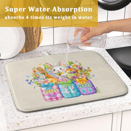 Easter Bunny Carrots Dish Drying Mat for Kitchen Counter (16" x 18")