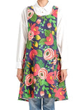Cozy Adjustable Cross Back Aprons for Women with Pockets Cotton Linen Cooking Kitchen Baking Red Tulips (Red Tulips)