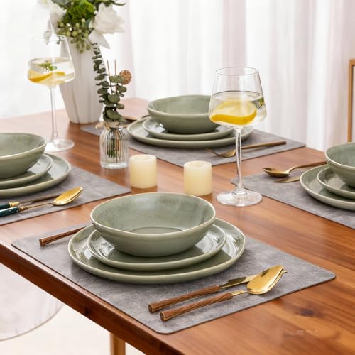 Ceramic Dinnerware Sets for 6 (Olive Green / Service for 6(18Pcs))