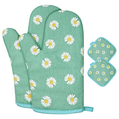 Oven Mitts and Potholders (Daisy-green)