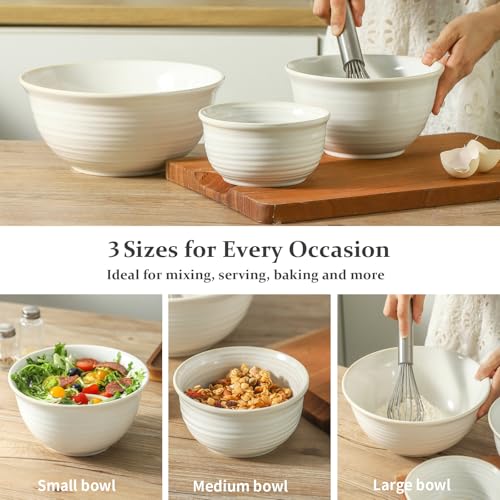 Mixing Bowls Ceramic Serving Dishes for Cooking (Clay-Infused White / 40+65+84 Ounce)