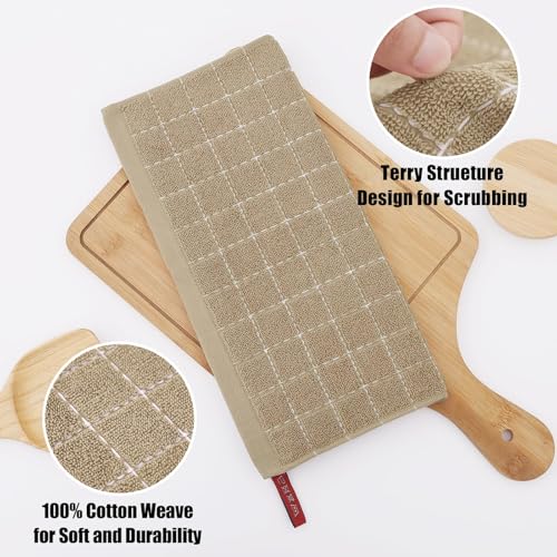 100% Cotton Terry Kitchen Dish Cloths (Tan / 12 X 12 - 6 Pack)