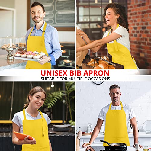 Bib Aprons 2 Pack Adjustable With 2 Pockets (2 Pack / Yellow)