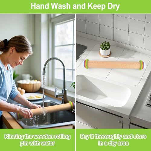 Wood Rolling Pin with Thickness Rings (Natural Wood)