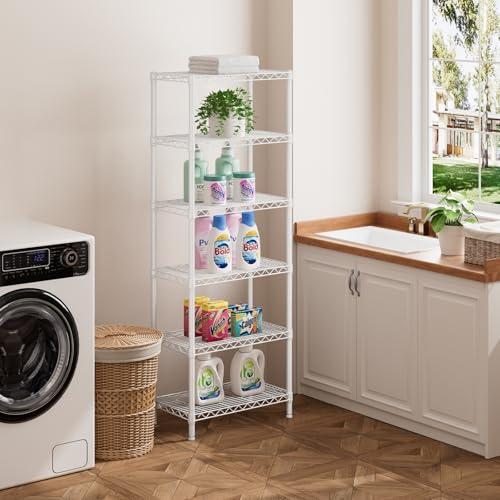 6 Metal Shelves Wire Shelving Storage Shelf Adjustable Unit Pantry (White / 6 Tier 12"Dx22"Wx69.5"H)