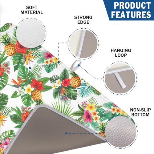Summer Tropical Dish Drying Mat for Kitchen Counter Hawaii Palm Leaves Floral Pineapple Microfiber Dish Drainer Mat Rustic Absorbent Washable Drying Pad Extra Large 18"x24" (Summer Tropical / 24" x 18")