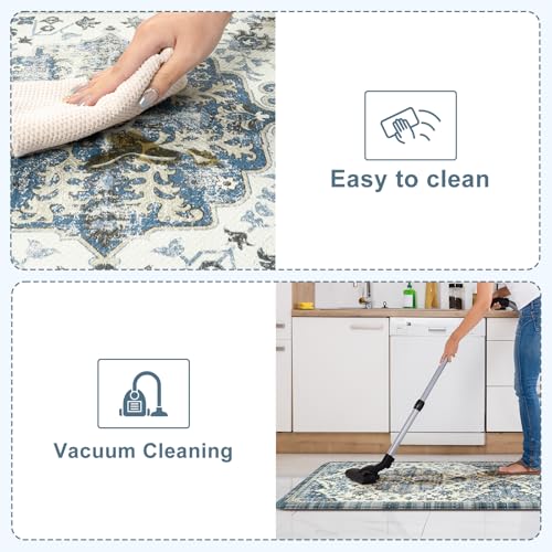 Anti Fatigue Kitchen Mats (Blue/Multi / 17.3" x 47"+17.3" x 29"--0.47 inches)