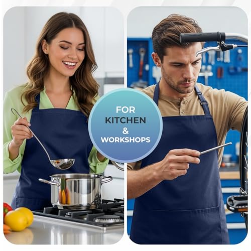 Bib Aprons 4 Pack Adjustable With 2 Pockets Navy (4 Pack / Navy)