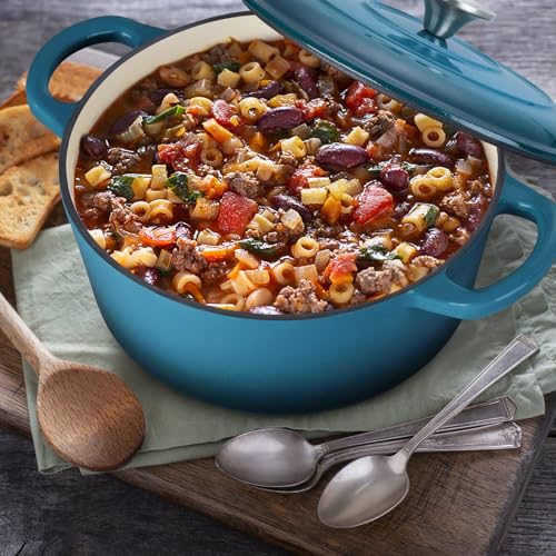3 Qt Enameled Cast Iron Dutch Oven with Lid (3 QT-Round / Teal Mist)