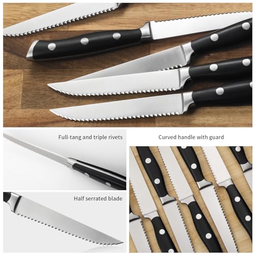 6 Piece Steak Knives Set with Block (Black / 6-Piece with Block)