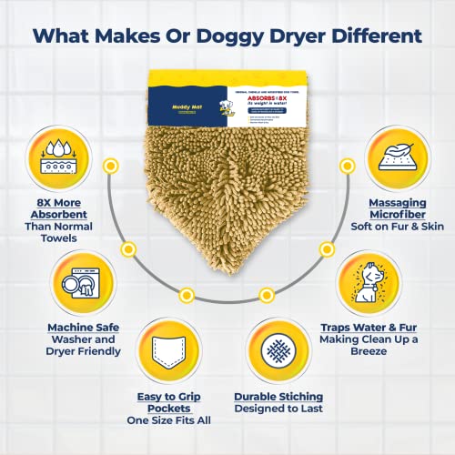 Doggy Dryer Highly Absorbent Microfiber Washable Dog Shammy Quick Drying Towel Absorber (31.5"L x 14"W / Beige)