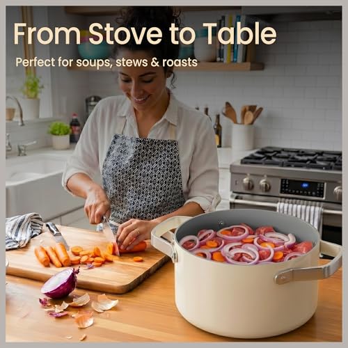 Bakken 8.5 Quart Ceramic Coated Stock Pot with Lid (Cream / 8.5 Quarts)