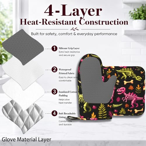 Dinosaur Skeleton Oven Mitts and Pot Holders Sets Non (Dinosaur Skeleton)