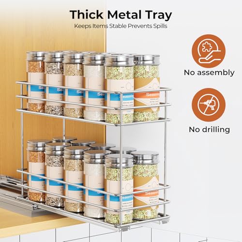 Pull Out Spice Rack Organizer for Cabinet (Silver / 4.3" - 1 Drawer)