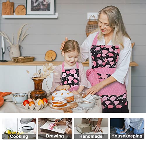 Kitchen Aprons with Pockets for 2 Pockets for Mama and Me (White--mama and Me Set)