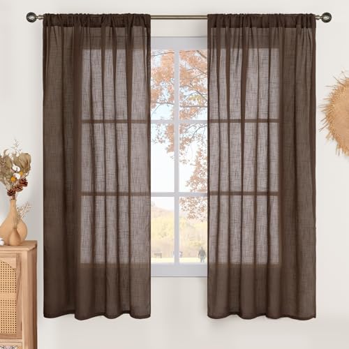 Brown Linen Curtains 63 Inches Long for Bedroom Windows (Brown / 42"W x 63"L (Pack of 2))