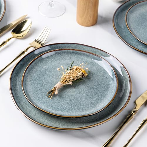 Ceramic Dinner Plates Set of 6 (Blue Sea / 10.5 Inch)