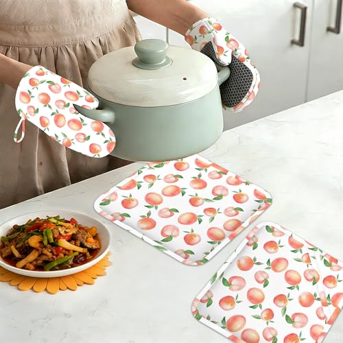 Watercolor Peaches Oven Mitts and Pot Holders Sets (Watercolor Peaches)