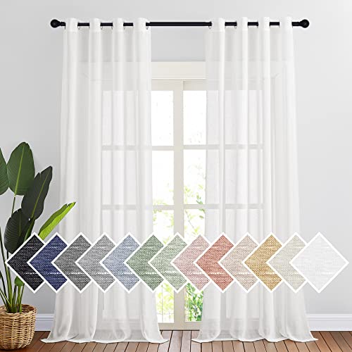 White Linen Curtains 108 Inches Extra Long 2 Panels Set (52"W x 108"L (Pack of 2) / White)