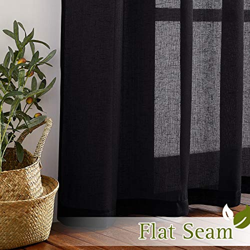 Linen Textured Sheer Curtains 108" L for Living Room (52"W x 108"L (Pack of 2) / Black)