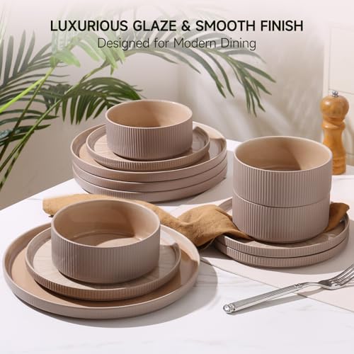 Dinnerware Sets for 6 (Light Brown / 6-Set(18pcs))