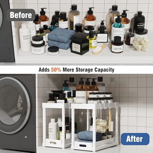 2 Pack Pull Out Storage Organizers (White PRO / 14.8IN)