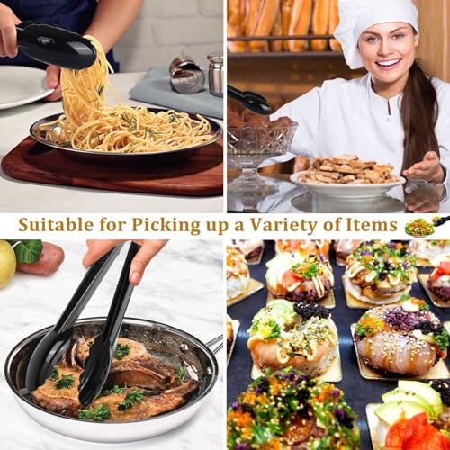 12 Pc Serving Tongs 9 Inch Bulk Reusable or Disposable Plastic Tongs Heavy Duty Hard Plastic Serving Utensils Set Large Salad Tong for Kitchen Party Food Buffet Appetizer Catering (Black)