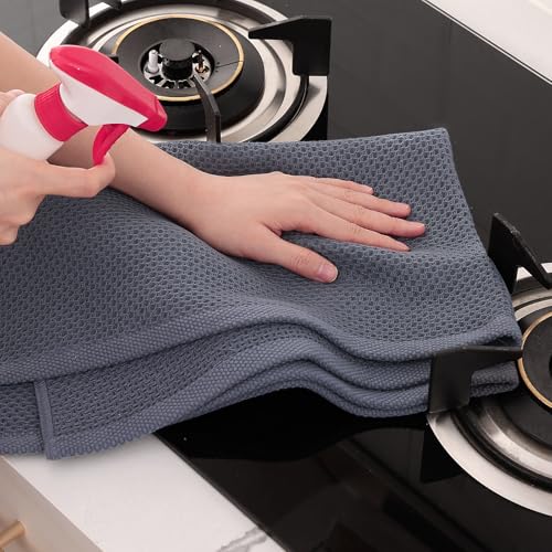 100% Cotton Oversized Waffle Weave Kitchen Towels 12 (Dark Grey / 20 X 28 - 12 Pack)