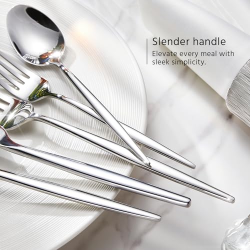 45 Piece Silverware Set for 8 with Serving Utensils (Silver / 45-Piece)