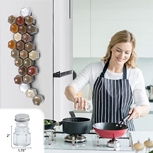Set of 24 Hexagon Glass Spice Jars with Shaker Lids and Labels for Refrigerator (Set of 24 2oz Jars)