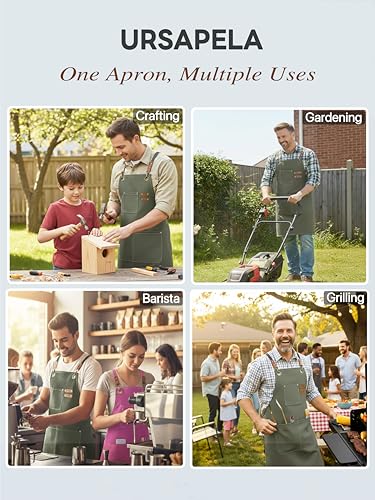 Aprons for Men Women with 3 Pockets (Olive Green)