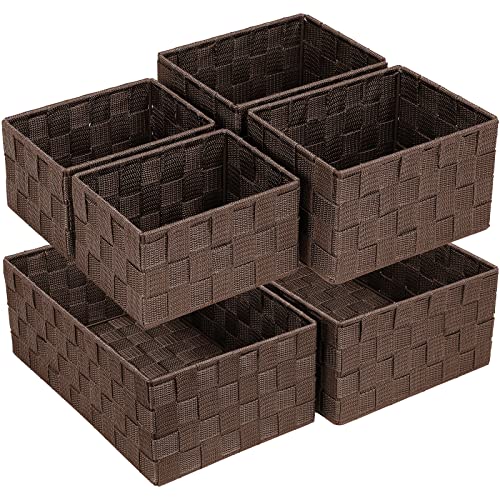 Woven Storage Baskets for Organizing 6 Pack (Brown-6pcs)